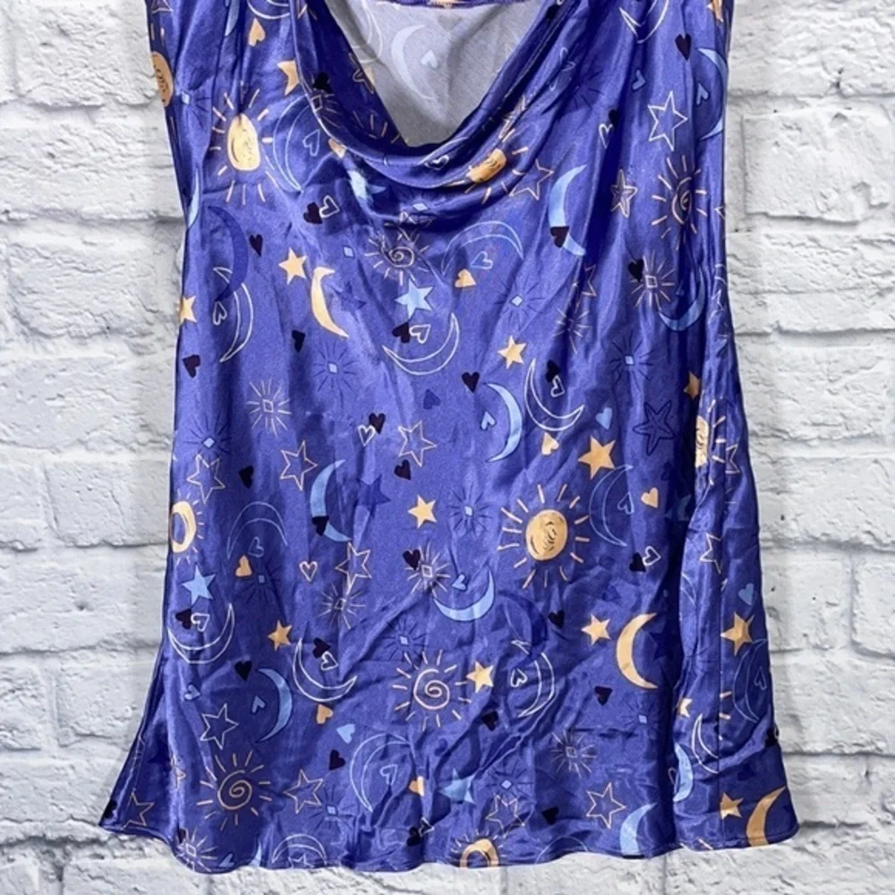 NWOT Zara Satin Slip Celestial Moon Star Heart Print Lingerie Draped Sleep Dress